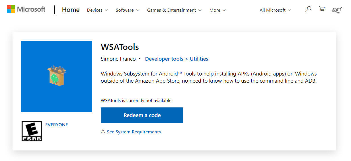 WSATools уже присутствует в Microsoft Store