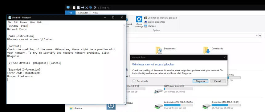 Копирование сведений об ошибках в Windows 10