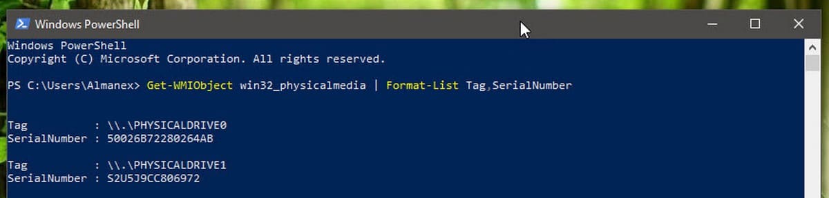Посмотреть серийный номер жесткого диска с помощью PowerShell