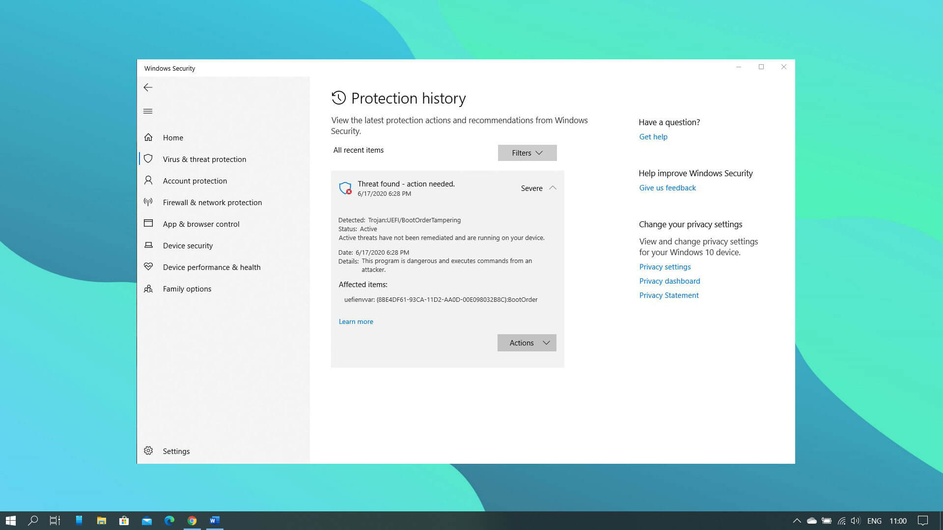 Antivirus Microsoft Defender получает защиту UEFI в Windows 10.