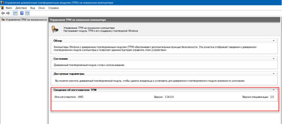 В разделе «Сведения о производителе TPM» представлена информация о версии спецификации, которая является не чем иным, как версией TPM.
