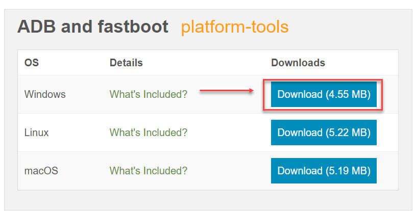 Откройте сайт ADB Installer и скачайте «platform-tools» для Windows.