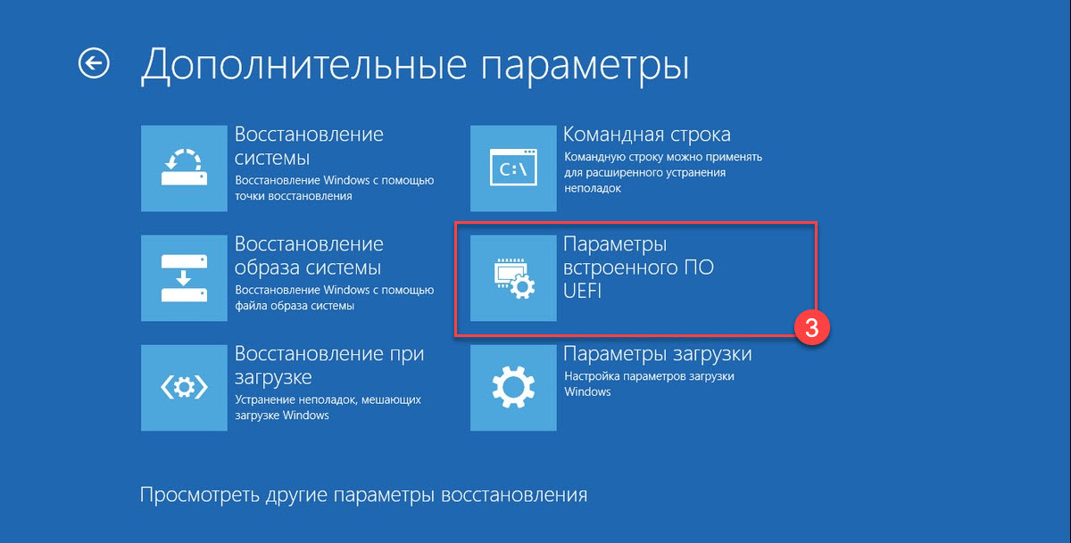 В следующем окне выберите параметр «Параметры встроенного ПО UEFI».