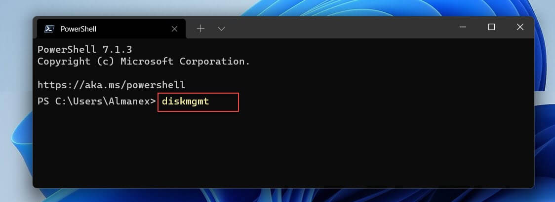Открытие управления дисками Windows11 с помощью PowerShell