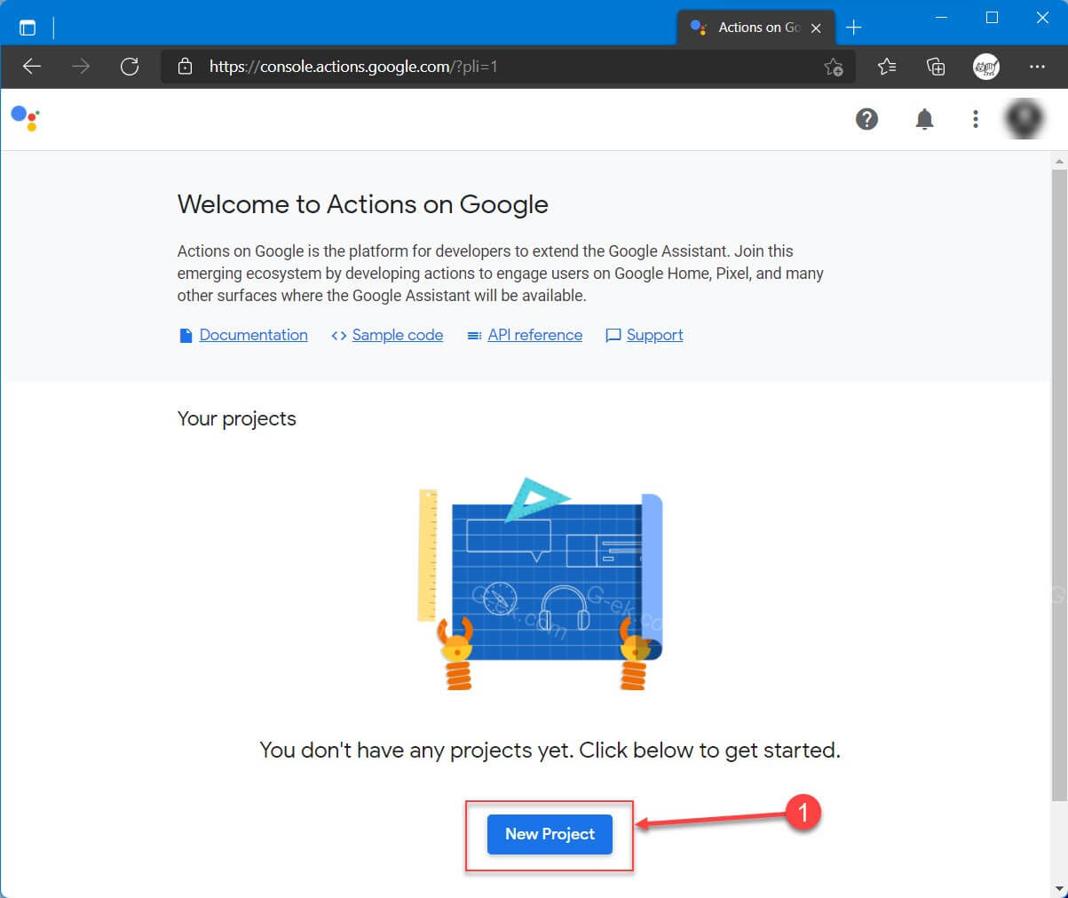 Перейдите по ссылке в Консоль действий, чтобы выполнить первый этап настройки ассистента.