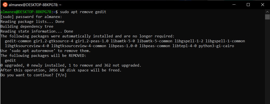 Как удалить приложение Linux GUI в Windows 10