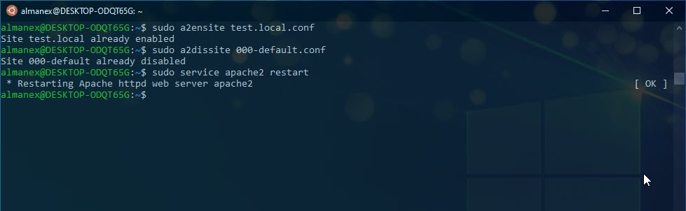 Wsl 2 Перезапустим service apache: