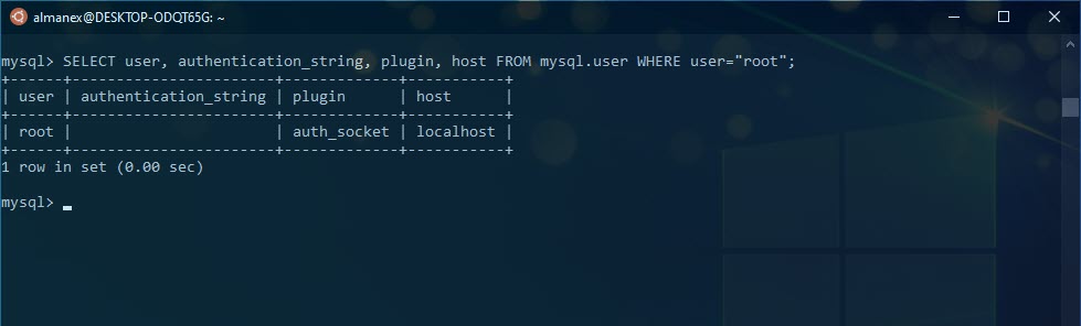проверить метод аутентификации, который задействован для пользователя root,