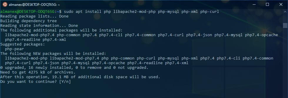 Установим php и другие пакеты, необходимые для веб-разработки: