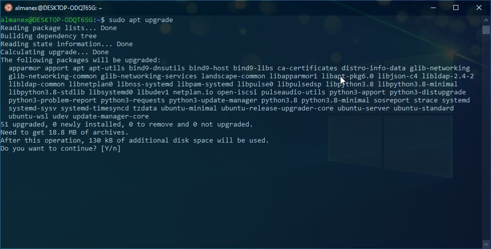 Установка необходимых программ в Ubuntu для Windows 10.