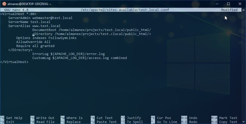 Содержимое файла test.com.conf после правок для Wsl 2