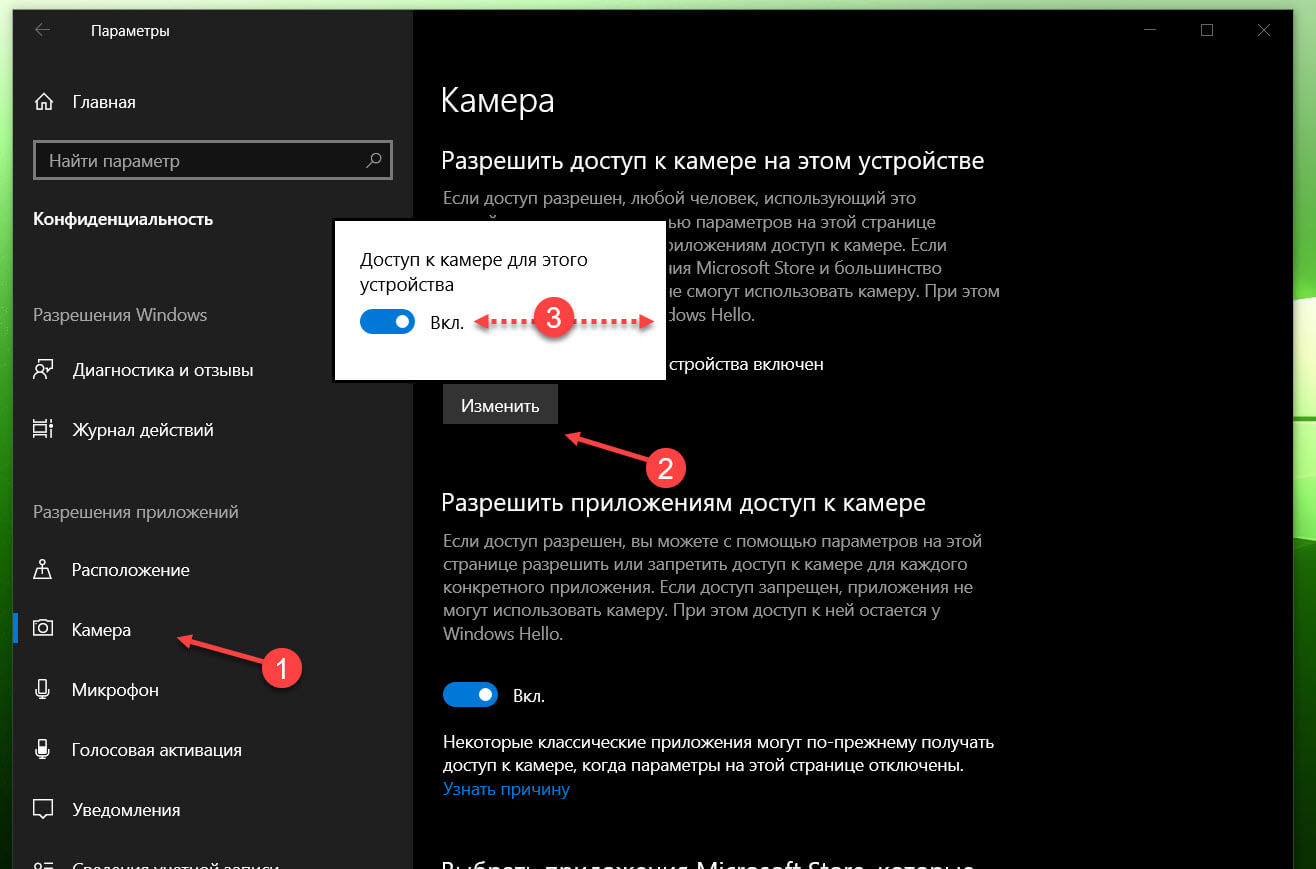 Разрешить или запретить доступ к камере для этого устройства