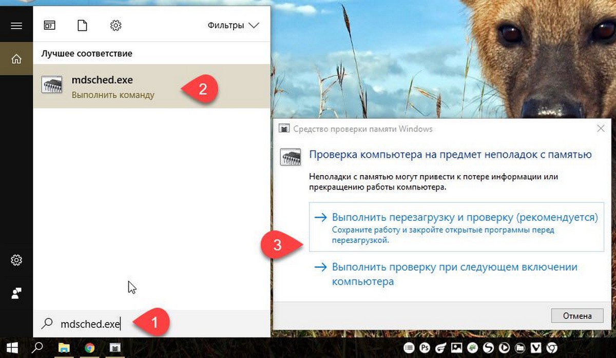 Windows 10 дважды кликните- mdsched.exe