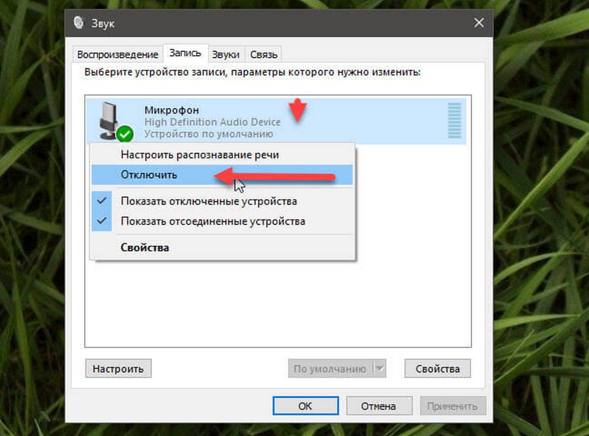 Вкладка «Запись звука в Windows 10»