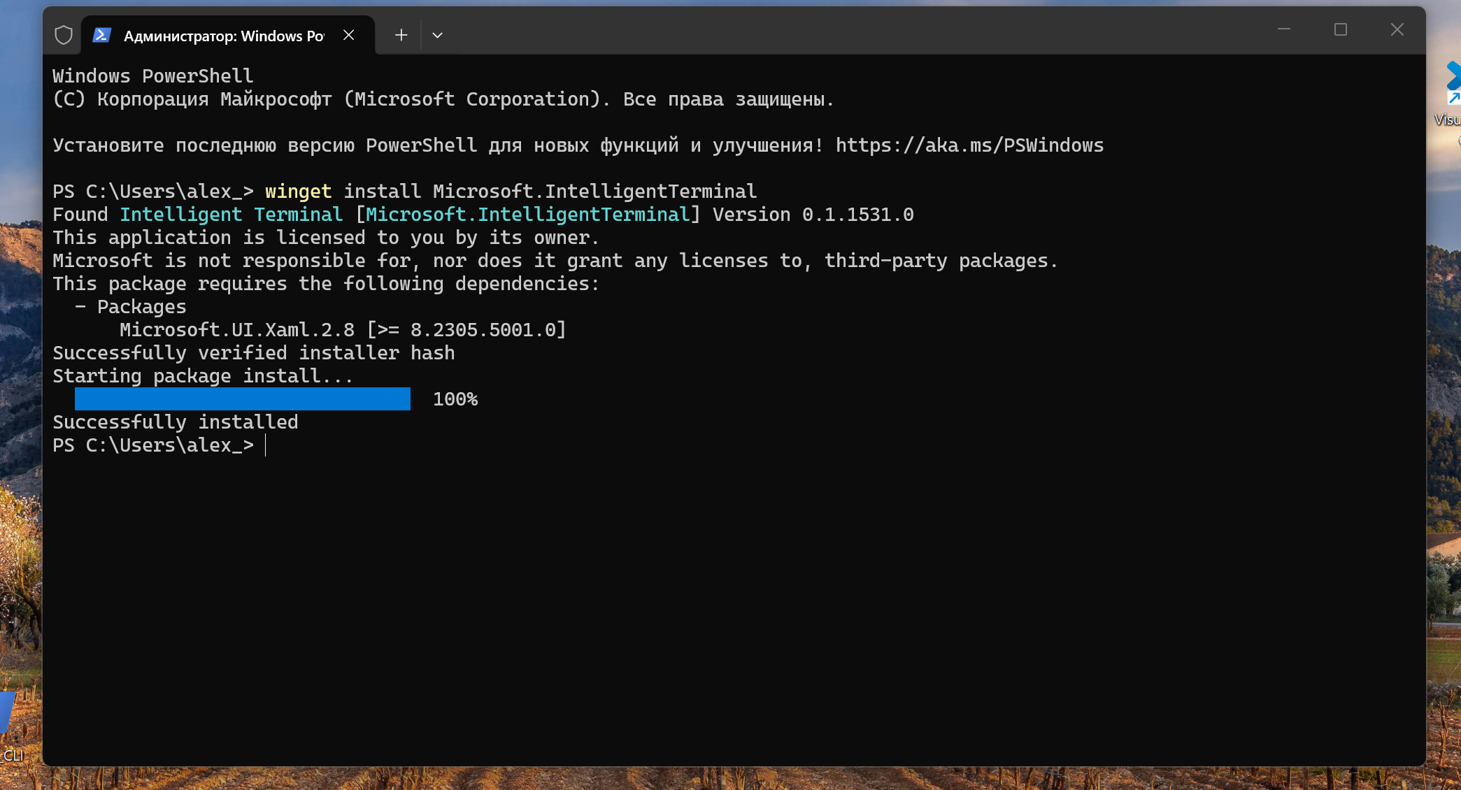 Intelligent Terminal в Windows 11 С помощью пакетного менеджера Winget
