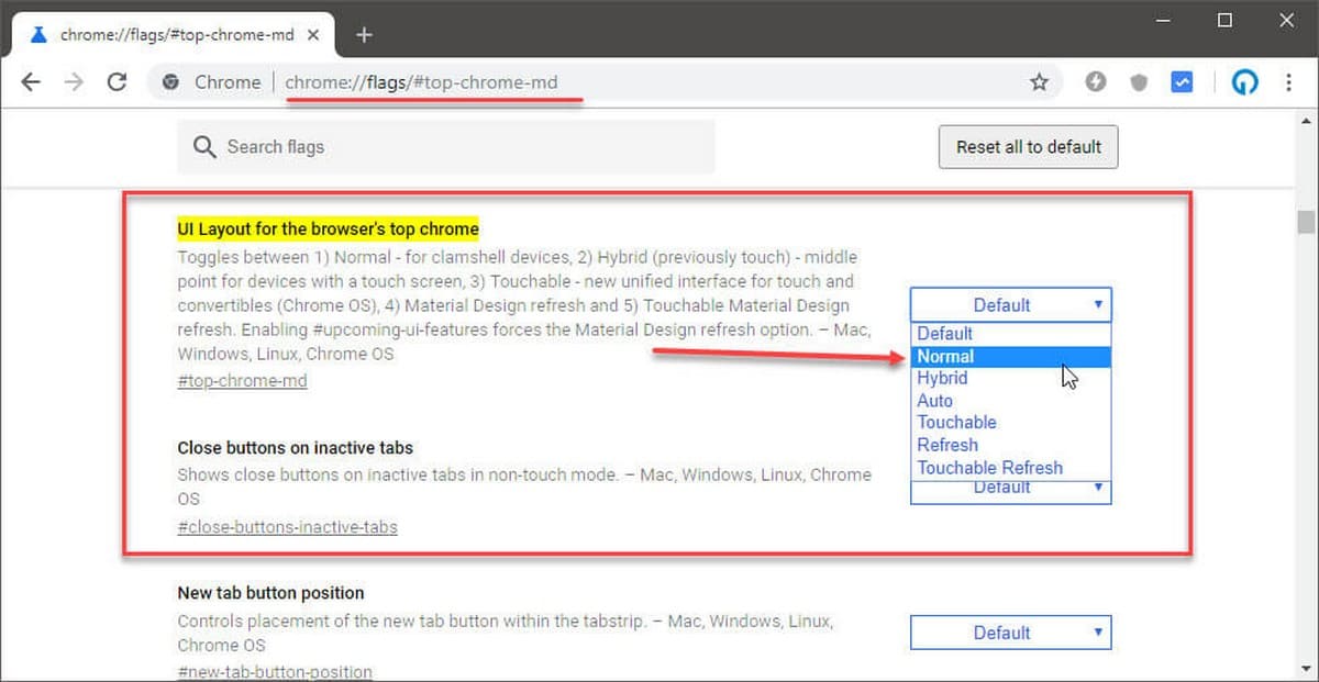 chrome://flags/#top-chrome-md