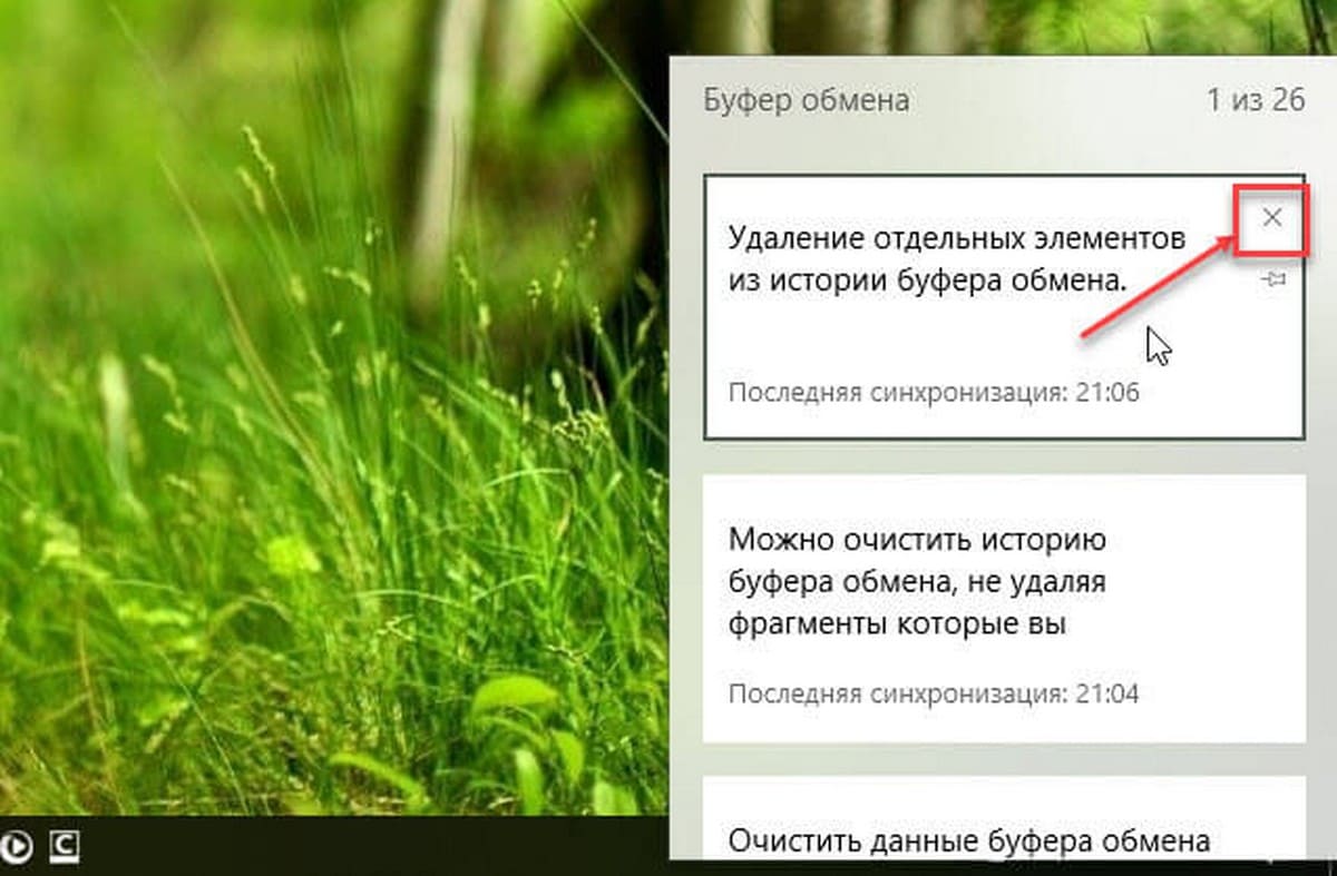 Удаление отдельных элементов из истории буфера обмена