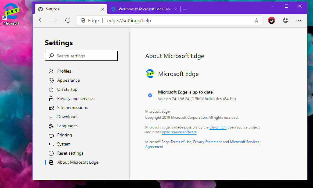 Windows 10 Edge Chromium Build 111