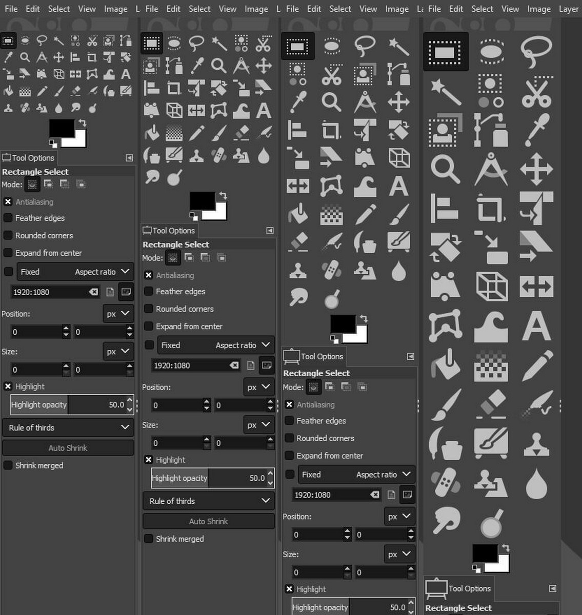 GIMP 2.10 icon sizes