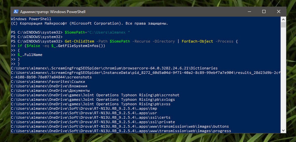 найти пустые папки в Windows 10 с помощью PowerShell.