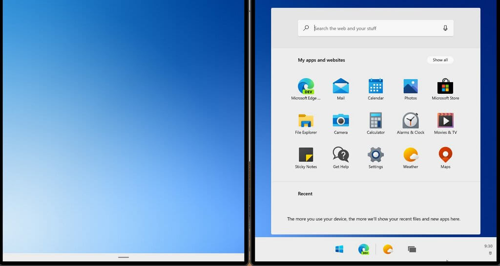 Windows 10X Пуск меню