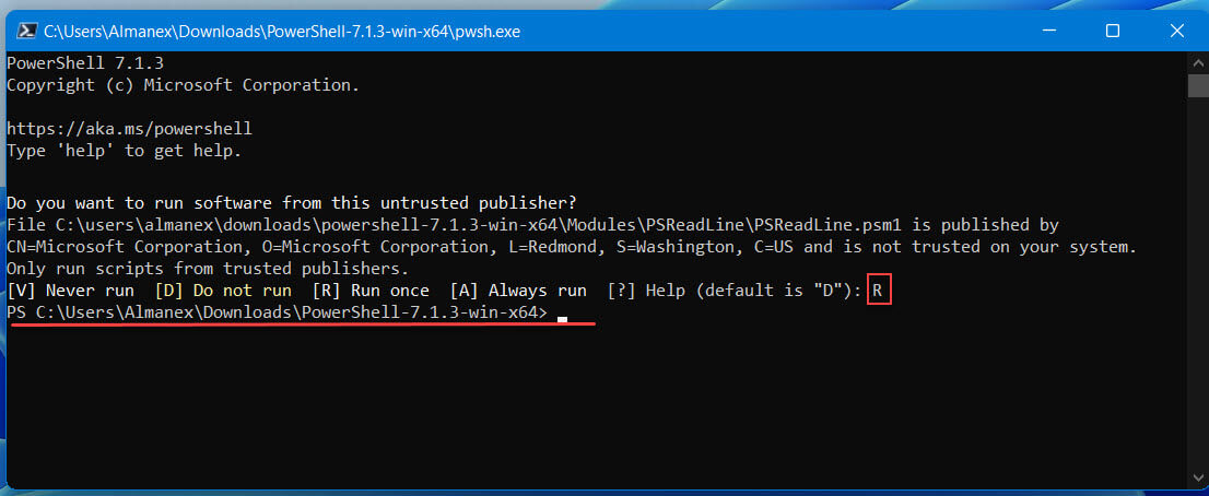  Распакуйте архив в любое место на ваше усмотрение, и запустите файл «pwsh.exe».