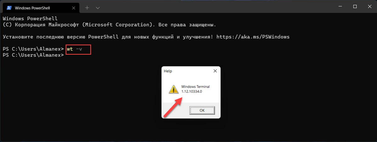 Чтобы проверить версию терминала, используйте команду «wt -v».