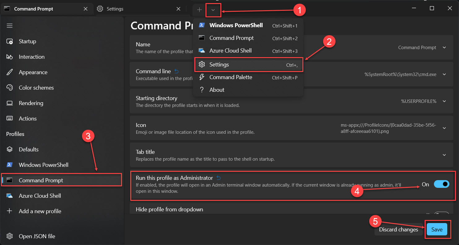 Как всегда открывать командную строку от имени администратора в Терминале Windows