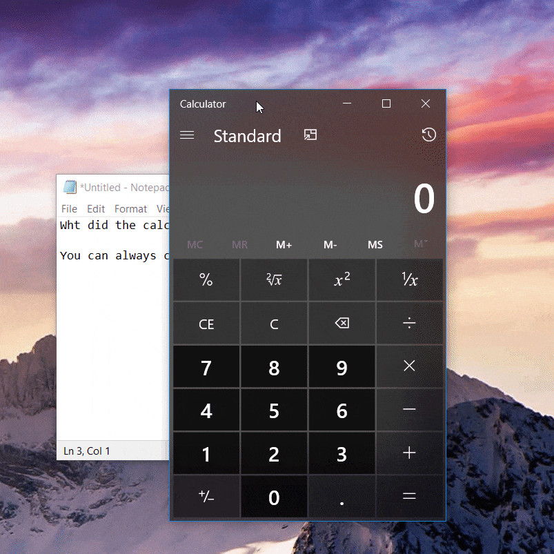  калькулятор Windows 11\10 с функцией Всегда сверху