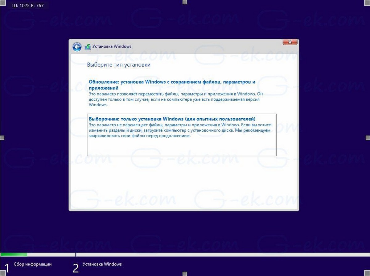 Выборочная: только установка Windows (для опытных пользователей)