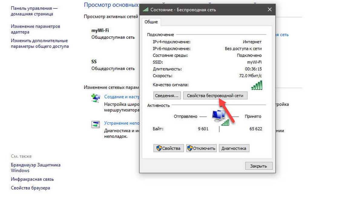 Свойства беспроводной сети