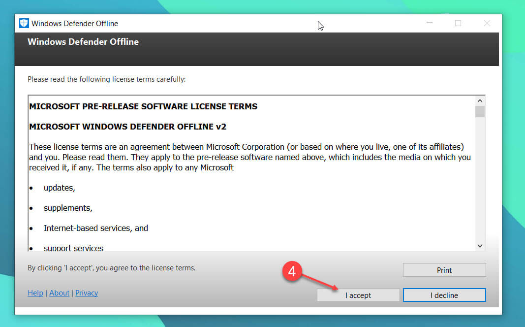 Прочитайте условия лицензии Защитника Windows