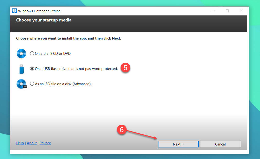 установить Защитника Windows в автономном режиме: на чистый компакт-диск, DVD-диск, флэш-накопитель USB или сохранить его в виде образа ISO